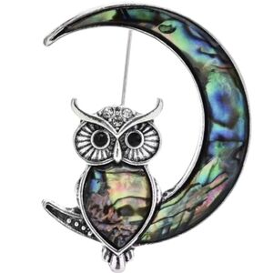 Nwot Lunar Wisdom Abalone Shell Owl Brooch Blue Green Silver